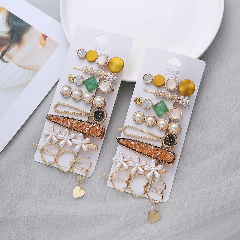 8 Pcs 새로운 패션 꽃 헤어 클립 레이디 걸스 기하학 라인 석 머리핀 사랑 바레트 쥬얼리 헤어 액세서리 여자 선물