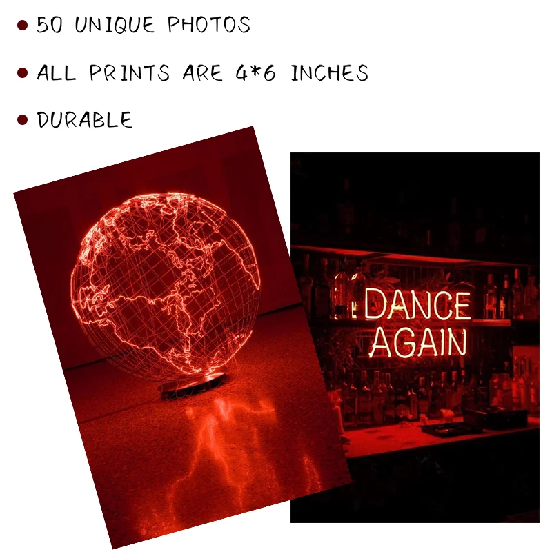 50Pcs Red Neon Print Poster Collage Cards Set Retro Cardboard Red Neon Wall Collage Poster Decor for Home Bar Bedroom Dormitory