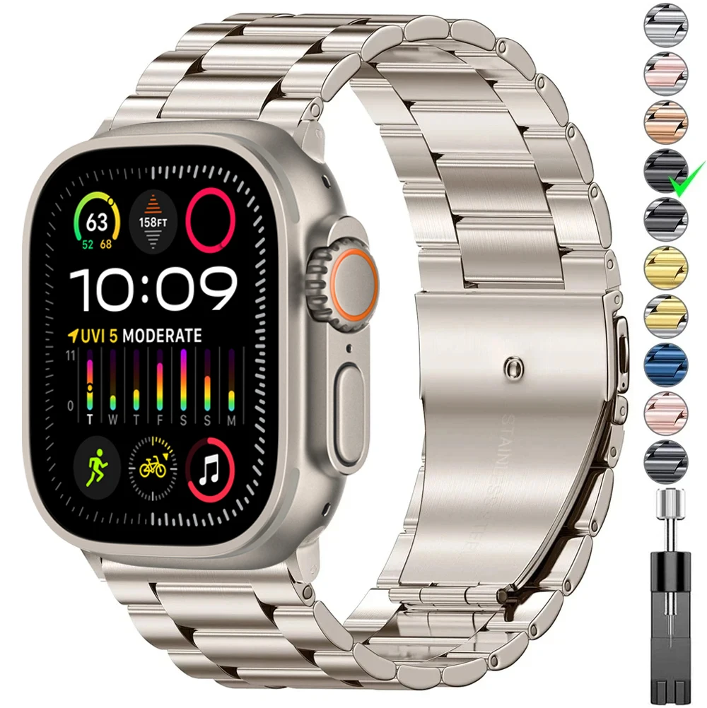 Apple Watch Band Ultra 2 용 스테인레스 스틸 티타늄 합금 스트랩 49mm 44mm 45mm 46mm 41mm 팔찌 iwatch 시리즈 6/7/8/9/10