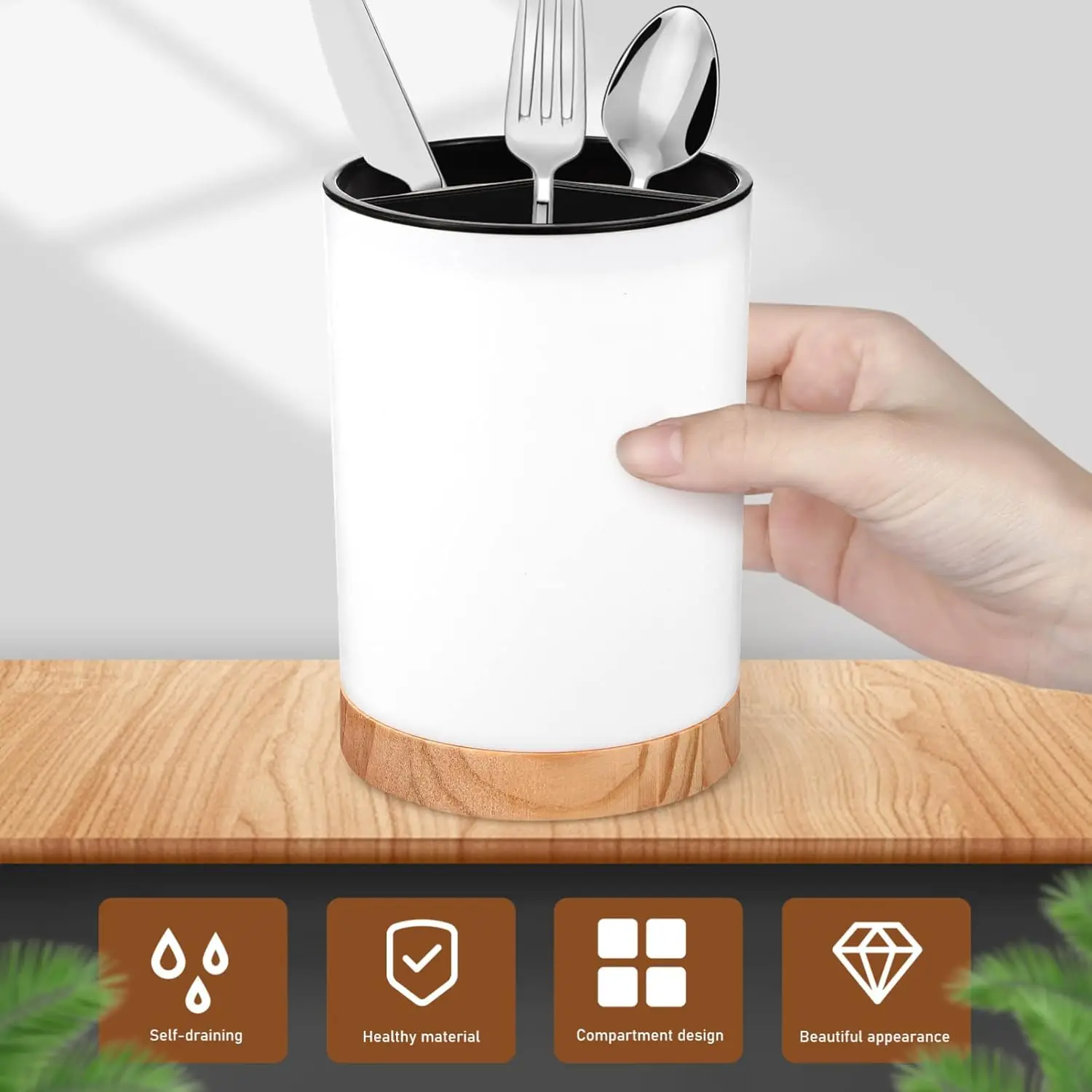 Kitchen Utensil Holder Countertop Multifunction Silverware Organizer Spoon Chopstick Holder Cutlery Storage Drainage Compartment 2