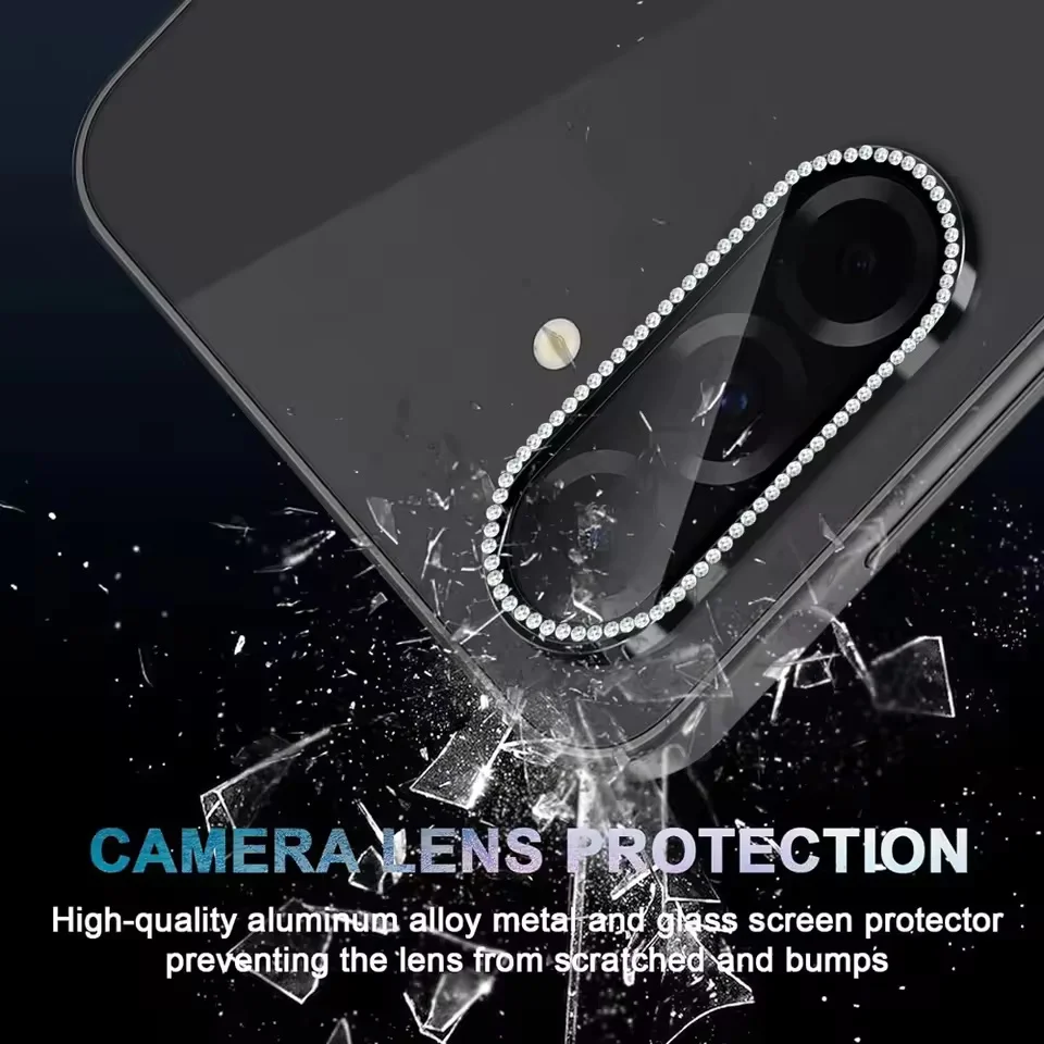 Shiny Diamond Tempered Glass Camera Protector with Alloy Metal Ring