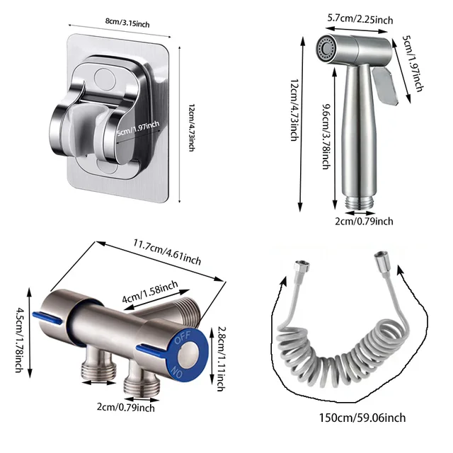 ห้องน้ําห้องน้ําจับคู่ชุดสเปรย์โถชําระล้าง, one in two out double control double out faucet, พร้อมสายยางยืดหยุ่น 1.5 ม 6