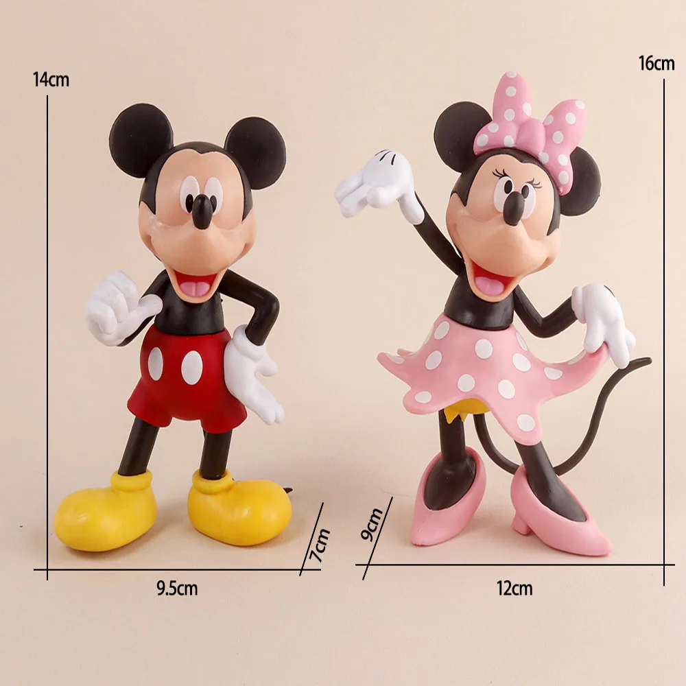 

2Pcs/Set Disney Cartoon Figures Mickey Mouse Minnie GK Model Birthday Party Cake Decoration PVC Anime Kids Collectible Toys Gift