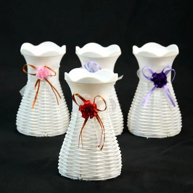 Modern Plastic Vases European Dining Table Decorative Flower Plants Vase White Rattan Like Plastic Vase 2
