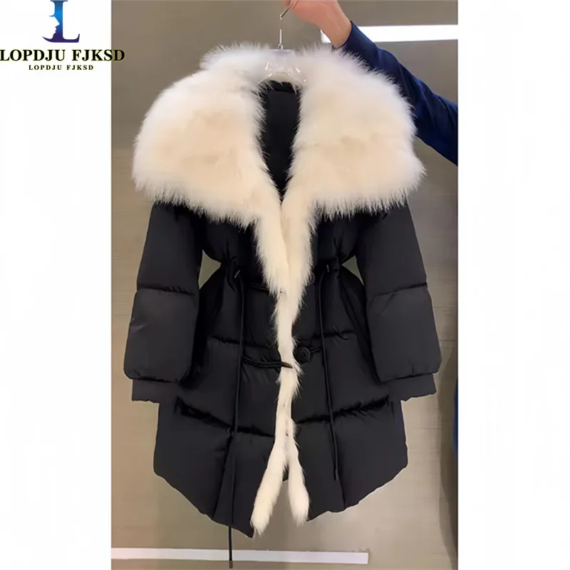 

Женское пальто с воротником из искусственного меха, свободная однобортная хлопковая куртка, плотная, теплая Женская одежда, Корейская, новая, зима 2024