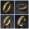 9 Style Punk Gold Silver Color Bracelets for Women Streetwear Goth Round Flower CZ Metal Open Bangle Fashion Jewelry Gifts 1
