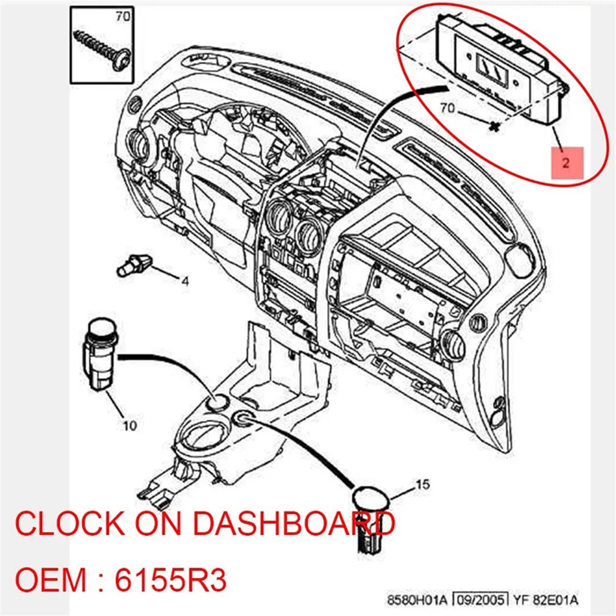 For Peugeot 207A7 207T3 Partner M59 Citroen C2 FIRM PARTNER VU M59 C3 PLURIEL C3 II CLOCK on DASHBOARD 6155R3