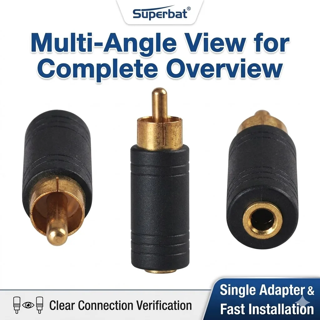 Superbat RCA Male to 3.5mm Stereo Female Audio Video Converter Adapter RF Connector for Home Theater And Ente0rtainment Systems