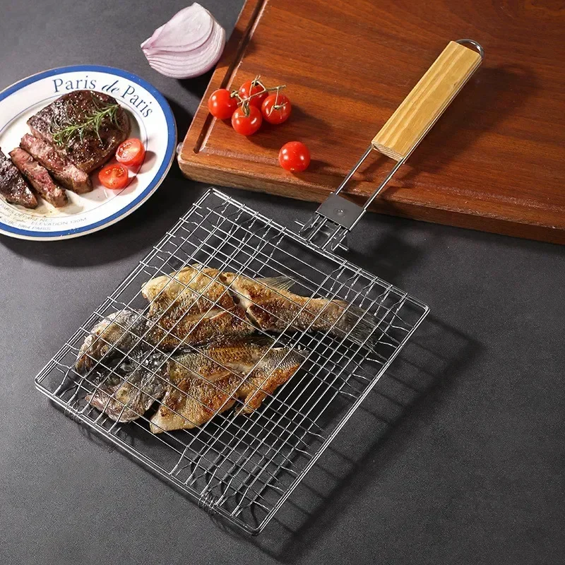 304 Stainless Steel Barbecue Grilling Basket Grill Net Mat Vegetable Steak Meat Fish Mesh Holder Outdoor Picnic BBQ Cooking Tool
