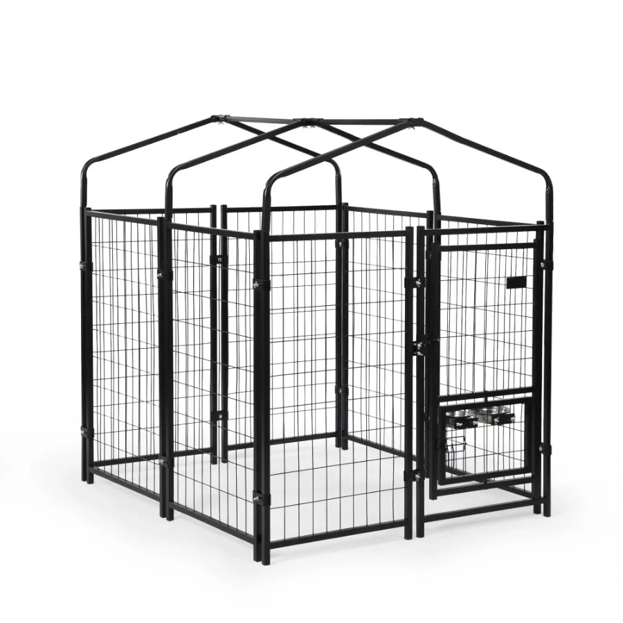 Heavy Duty Dog House Pen with Roof Reversible Feeding Door Stainless Steel Bowls Fence Cage Small to Large Dogs Kennel Outdoor