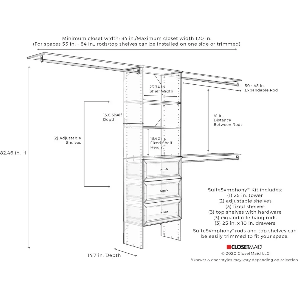 Closet Organizer with Shelves, 3 Drawers, 25-Inch-Pure White 5