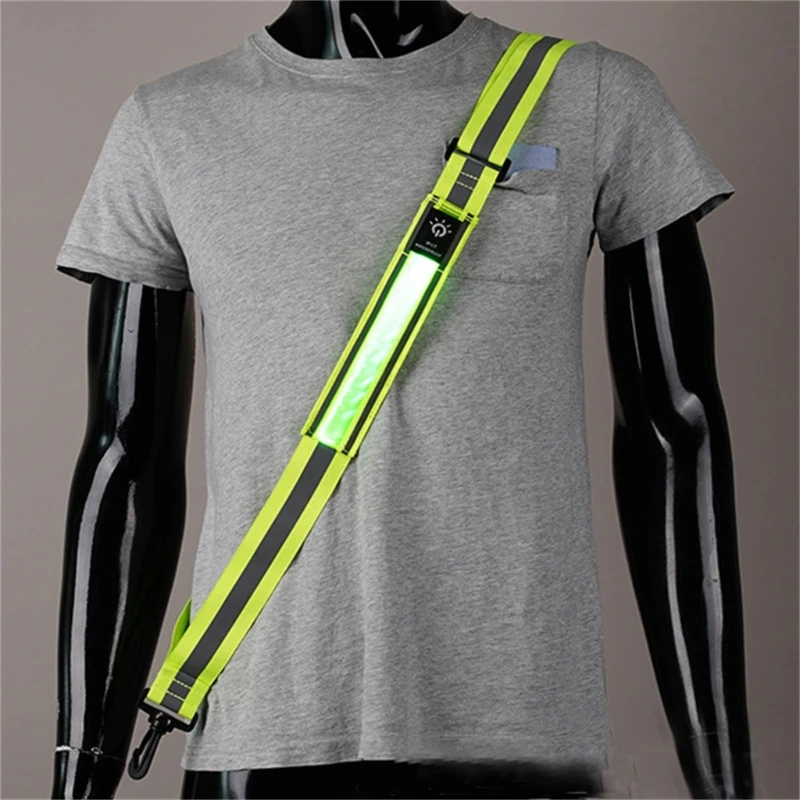 USB Rechargeable LED Reflective Belt Sash Adjustable Length LED Light Up Running Belt Safety Light for Walkers at Night