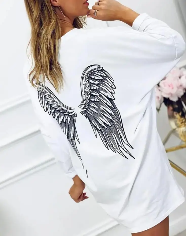 

Sweatshirt For Women Fashion 2022 Basics Angel Wings Print Long Sleeve Casual Loose Pullover Sweatshirt Coat