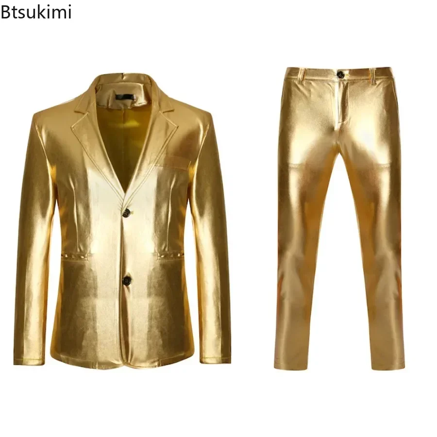 Men's Suit Sets Chic Shiny Gold 2 Pieces Suits Blazer+Pants Sets Stage Perform Clothes Party Nightclub Dancer Costume Sets Men