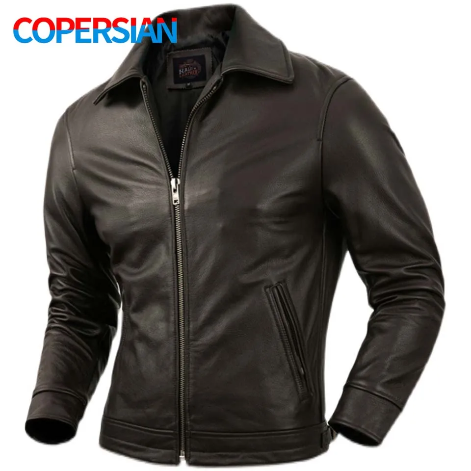 

COPERSIAN Pure Top Layer Cowhide Corium Leather Jacket Luxury Men's Lapel Jackets Spring and Autumn Short Casual Leather Coat