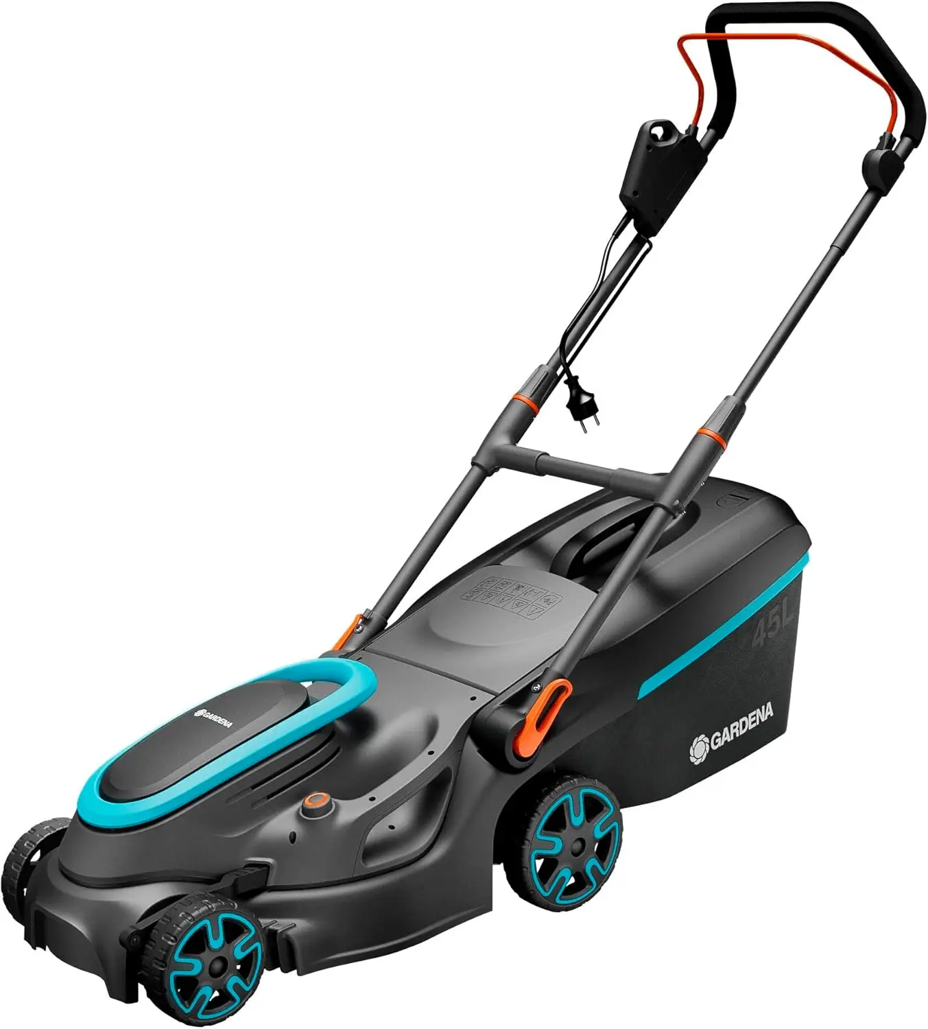 Electric lawn mower PowerMax power cutting width container volume 45 height 35-65 mm ErgoTec Plus handle folding