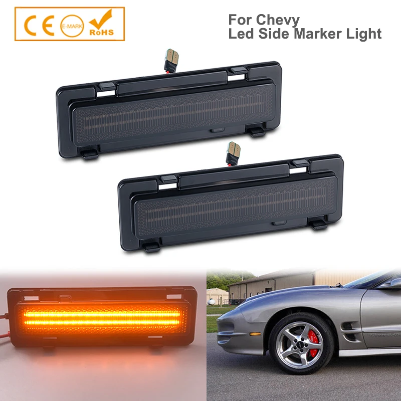 

2Pcs For 1982-1992 Chevy Camaro Firebird Front Bumper LED Side Marker Turn Signal Light 915589 915590 GM2550118 GM2551110