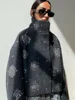 Beading Luxurious Chic Coat Women Loose Single Breasted Stand Collar Pocket Woolen Outwear 2024 Winter Snowflake Sequins Jackets 1