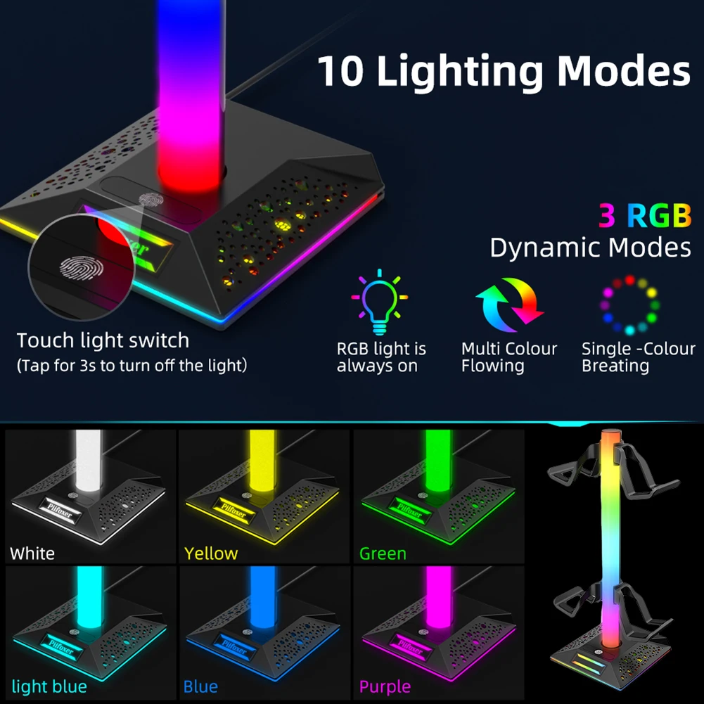 

Игровой держатель для наушников RGB с сенсорным управлением и креплением на голову, подставка для наушников, стойка для зарядки и передачи данных для универсальных наушников