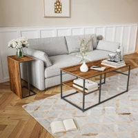 Ensemble de tables basses carrées Comanlai, structure en métal avec panneau imitation bois, mobilier de salon moderne noir, tables basses gigognes, petite table d'appoint, table contemporaine pour la maison, table basse élégante, table compacte et durable, table basse multifonctionnelle 8