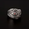 Retro Red Crystal Feather Ring For Men Silver Color Punk Gothic Rock Hiphop Open Ring Handmade Unisex Jewelry Bikers Accessories 2