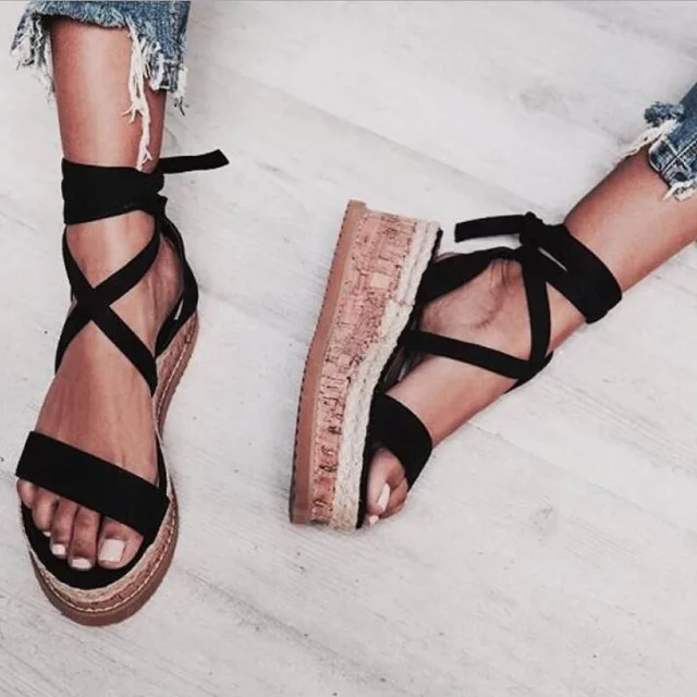 Summer White Wedge Espadrilles Women Sandals Open Toe Gladiator Sandals  Women Lace Up Women Platform Sandals Zapatos De Mujer - Women's Sandals -  AliExpress