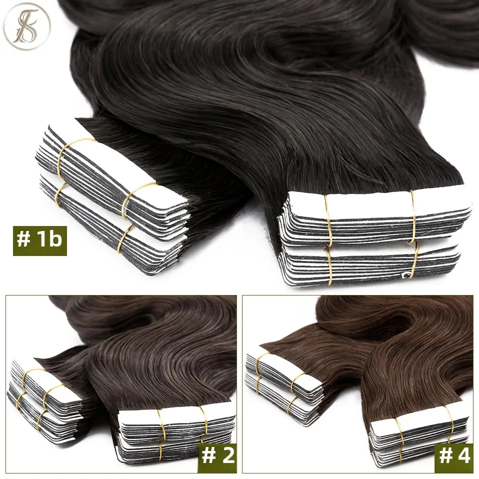 TESS 20pcs Wavy Tape In Human Hair Extensions 2.5g/pc Natural Hair Extension Double Sides Seamless Invisible Adhesive Skin Weft