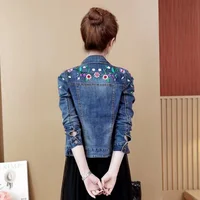 Buy Discover the Trendy 2023 Floral Embroidery Short Denim Jacket for Women - Elegant, Single Breasted, and Slim-Fitting Jeans Coat for Spring and Autumn Outwear. Elevate Your Style with this Chic Basic Jacket! Online - Image 5