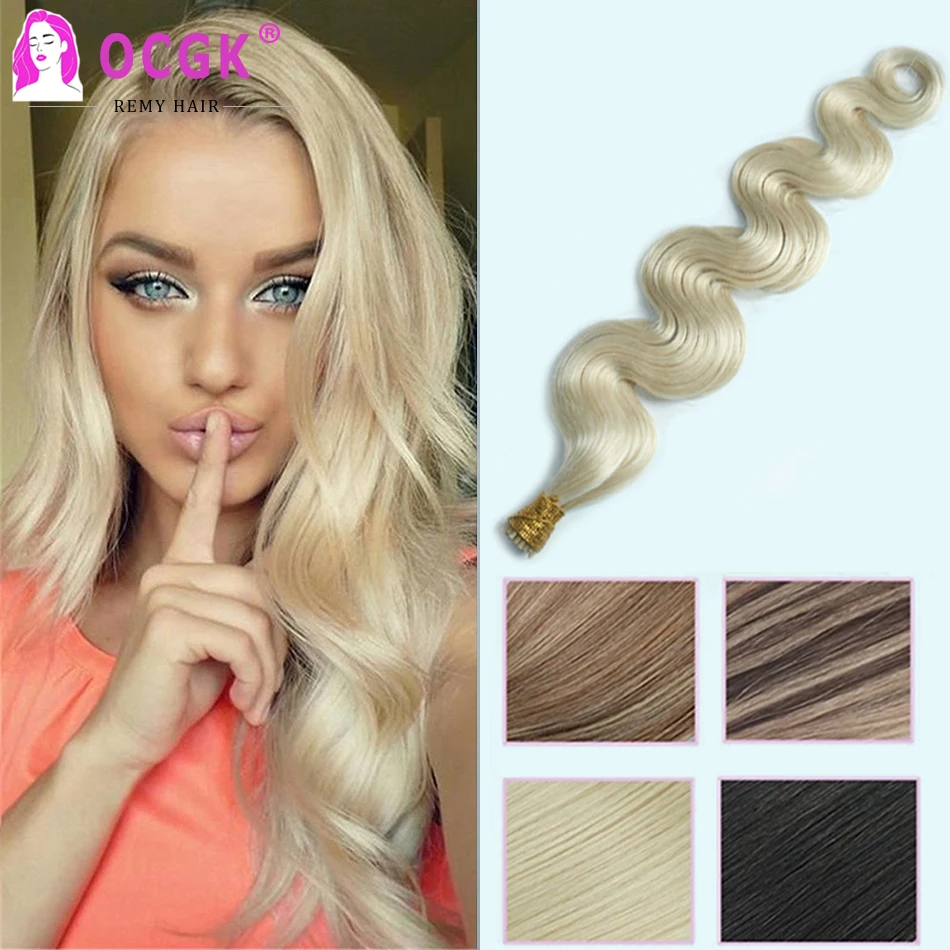 60# I Tip Hair Extensions Human Hair Body Wave Platinum Blonde Original Human For Salon Tips Hairs Wavy I Tips