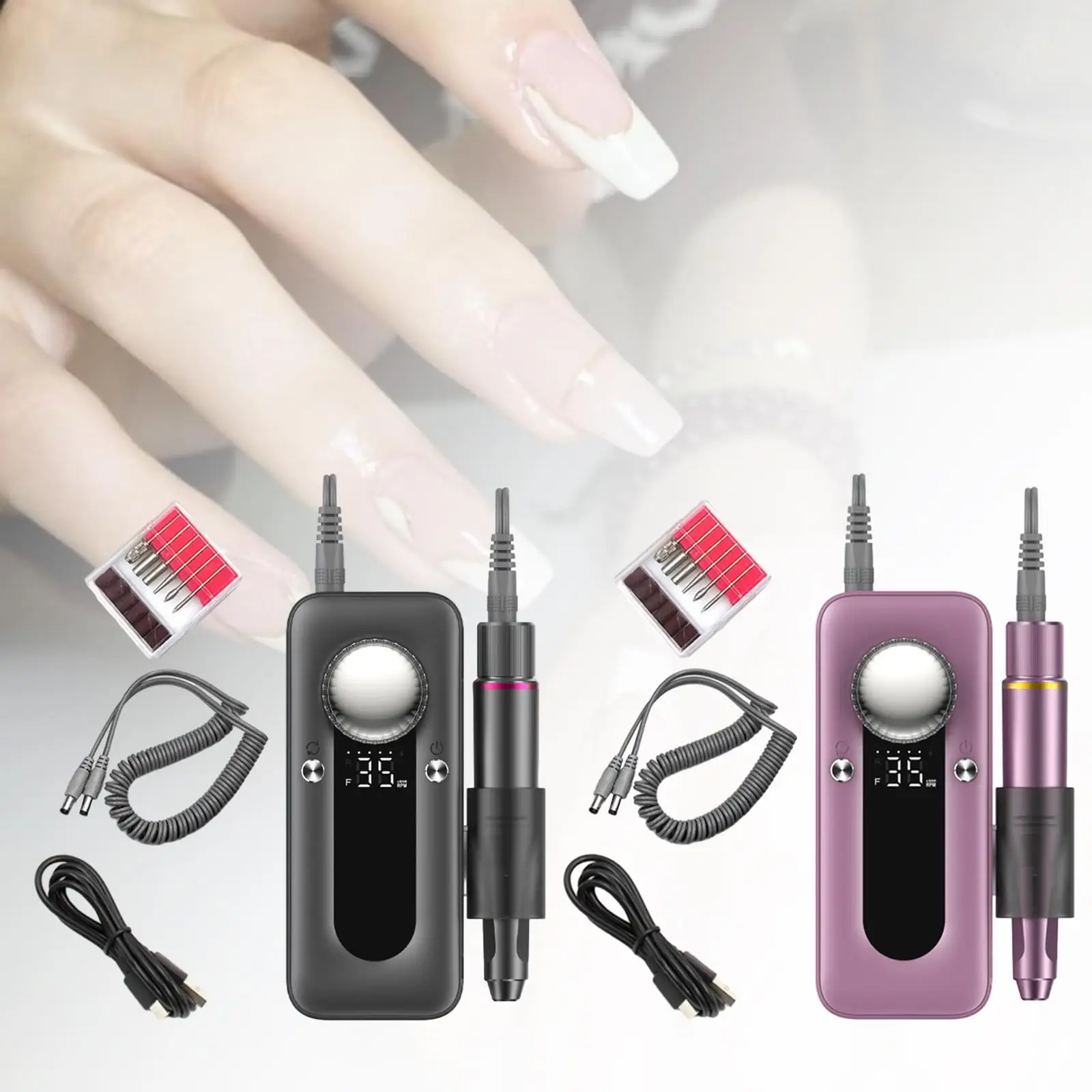 35000 RPM Nail Drill Rechargeable Low Noise Valentines Day Gifts for Women Salon Home Use LED Display Electric Nail File Machine