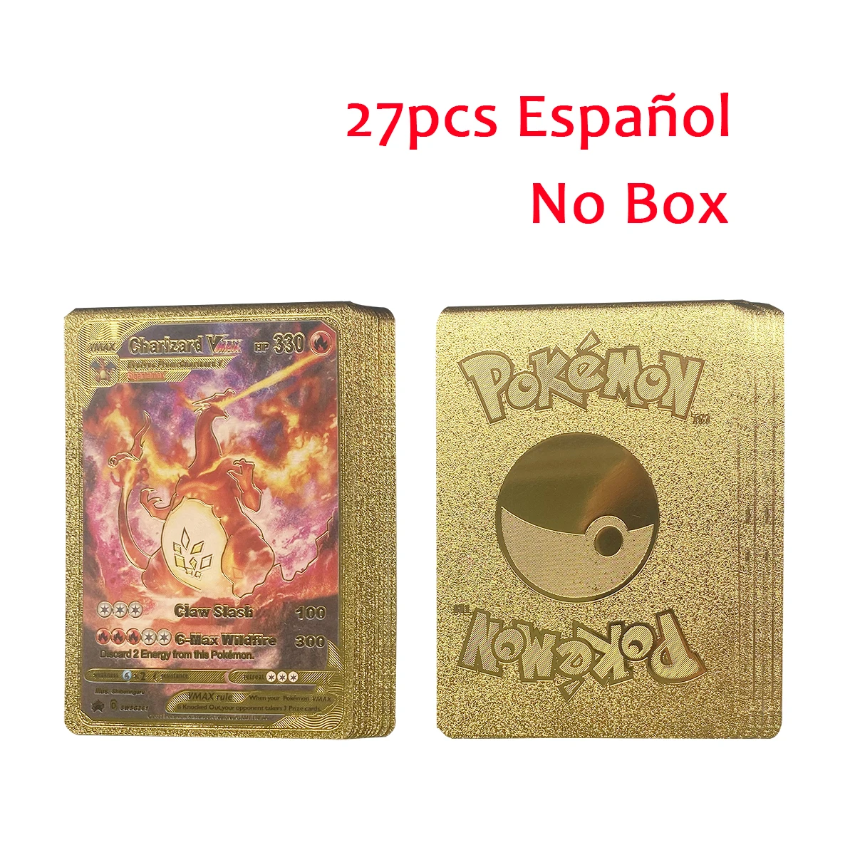 thumbnail image 1 of 27-55Pcs 3D Cards Colorful Shining Gold Silver Black English Vmax Gx Charizard Pikachu Collection Card Kids Toys Gifts, 1 of 5