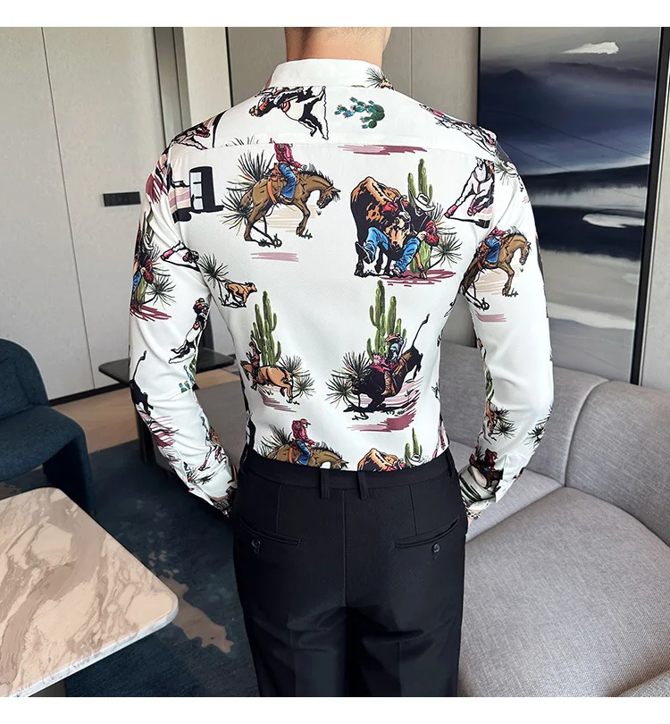 Men's Luxury Design Dress Shirt Long Sleeve Button Down Printed Shirt for Men