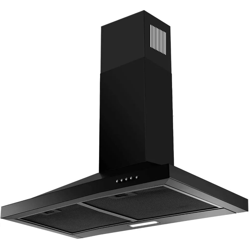 Range Hood 24 inch,Black Vent Hood,Stainless Steel Chimney-Style 24 inch Range Hood,Ductless Range Hood with 3-Speed Exhaust Fan 2
