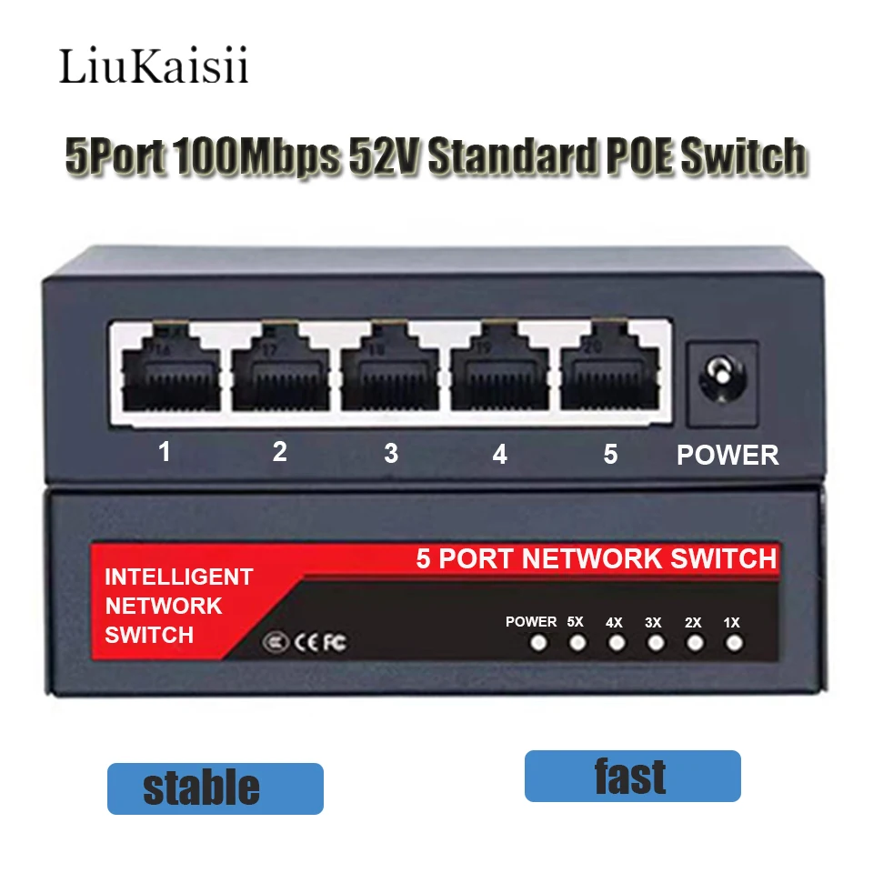 

5Port 100Mbps POE Network Switch Built-in Power Supply 52V Fast Ethernet Switch IEEE 802.3af/at For IP Camera & Wireless AP