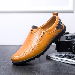 Luxury Genuine Leather Men's Fashion Loafers with Rubber Sole - 45 (Yellow)