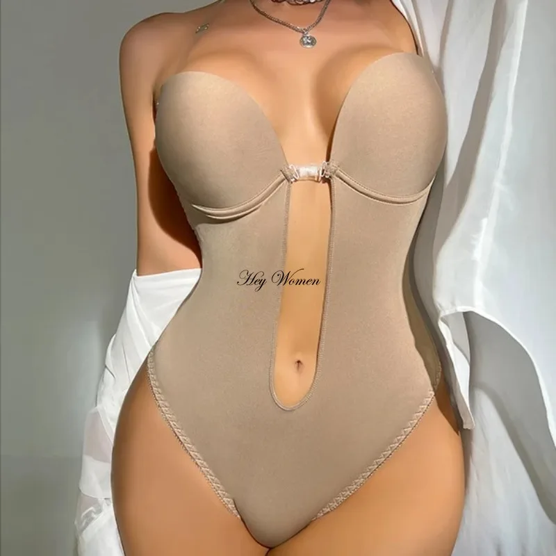 Invisible Shaper Bra Bodysuit Corset Deep V Backless Body Shaper Dress Matching Steel Ring Bras Tummy Control Panties Bustiers