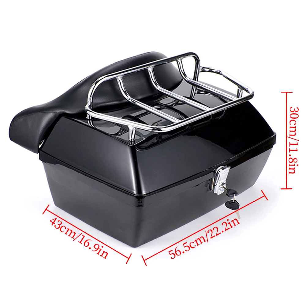 48L Motorcycle Trunk Rear Storage Box Tail Luggage Trunk Case Toolbox Backrest Pad Scooter Motorbike Universal
