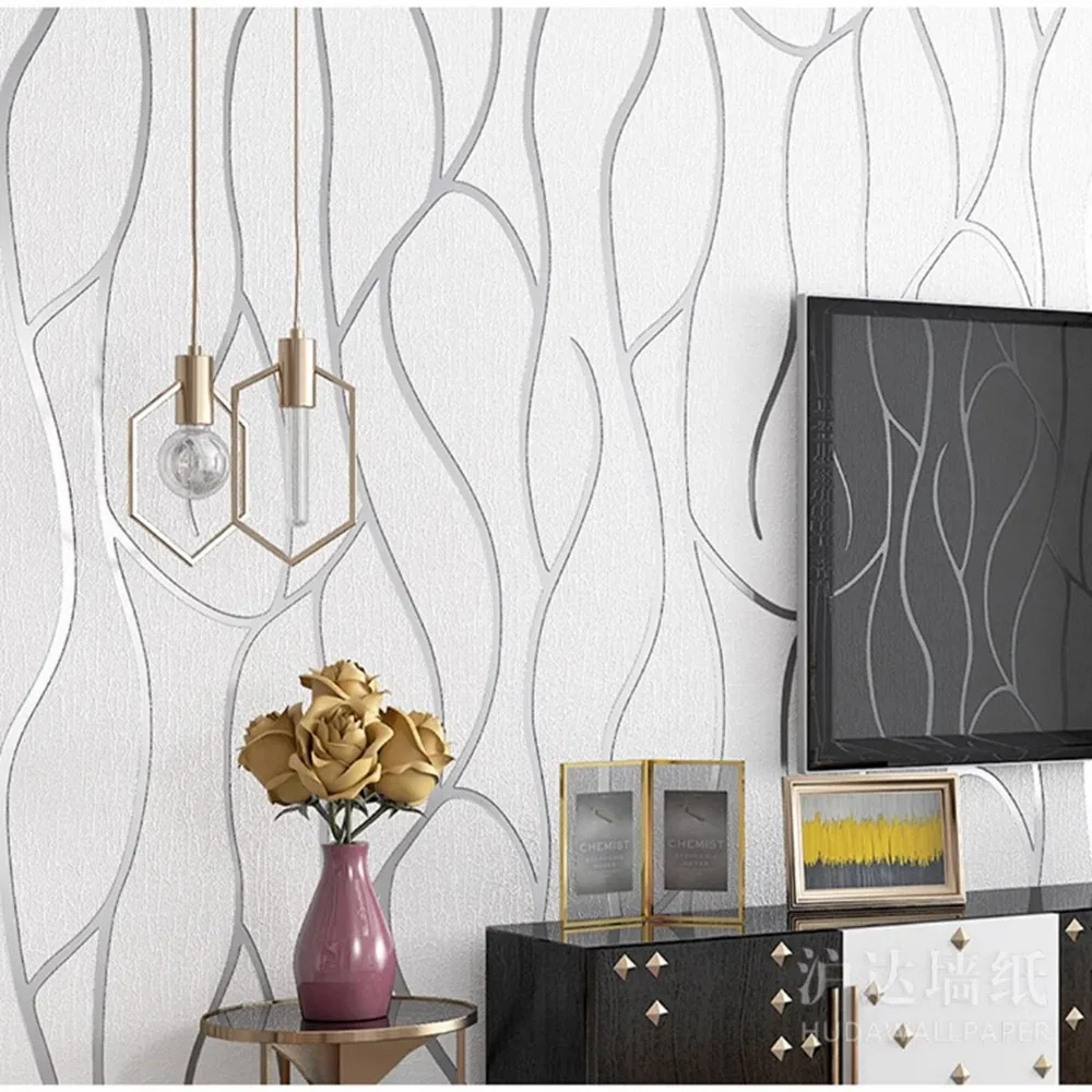 53cm European style 3D non-woven fabric wall sticker for moisture-proof curved stripe background wall sticker in living room 3