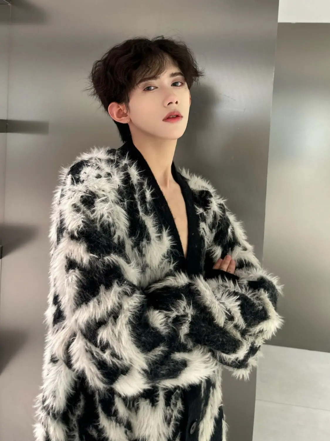남성용 메이플 깃털 니트 가디건, 따뜻한 코트 스웨터, 멋지고 개성있는 스트리트웨어, 빈티지 루즈 슈트, 패션