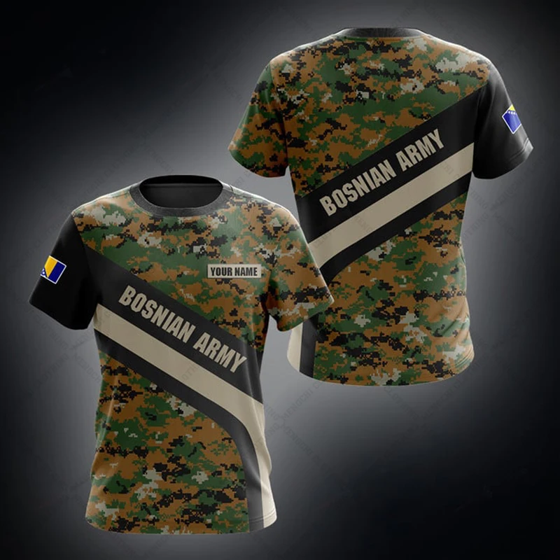 

Bosnia Emblem Custom Name Unisex T-shirts Loose Oversized Camouflage Shirts Summer Sportswear Casual Tees For Men Women And Kids