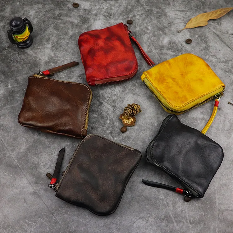 Handmade Vintage Coin Purse with Zipper, Mini Hard Wallet