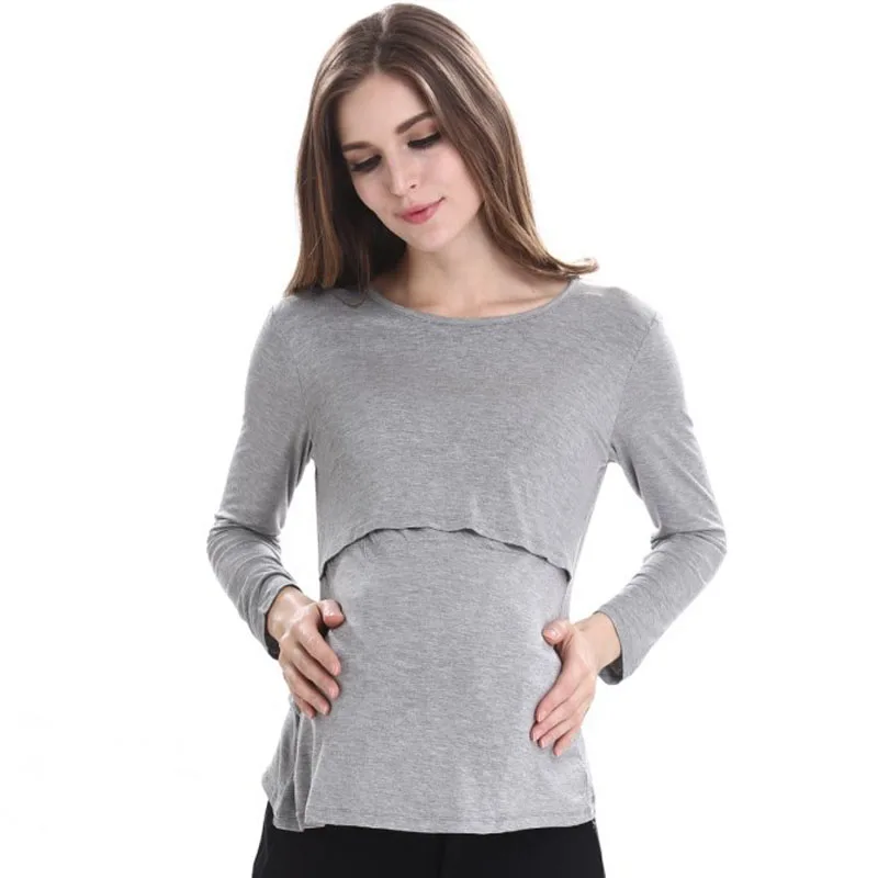 Modal Long Sleeve Nursing Tops Maternity Pregnancy Breastfeeding Tees Shirt Clothes For Pregnant Women Wear Feeding Top Clothing
