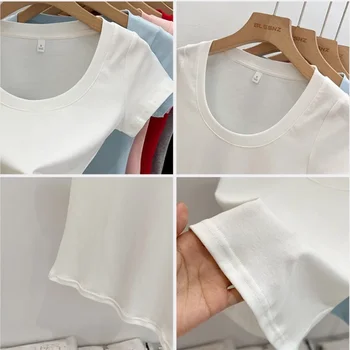 الصيف تي شيرتات قصيرة الاكمام المرأة الصلبة بلوزات على شكل حرف U الحلو النساء الملابس الساخن فتاة المحاصيل الأعلى الإناث ضئيلة تنوعا المحملة 2025 6