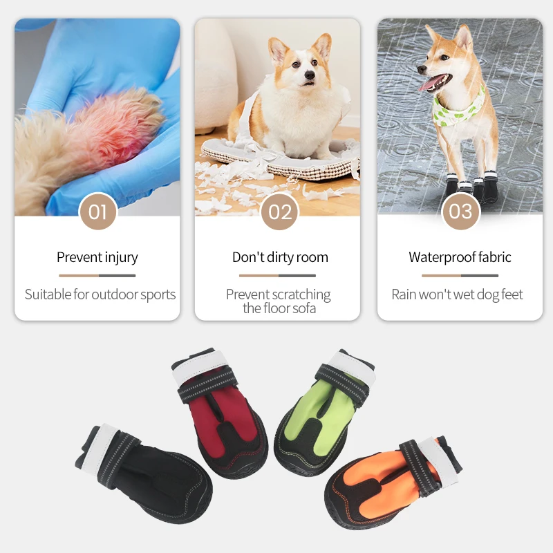 Pet Dog Shoes for Sports Mountain Wearable for Pets Anti-Slip Outdoor Adjustable Reflective Staps Pet Paw Protector Waterproof