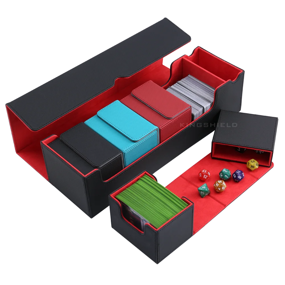 Large Card Case Deck Box PKM YGO TCG Board Games Binder Playmat and Dice Collector Container: Black+Red Inner 450+