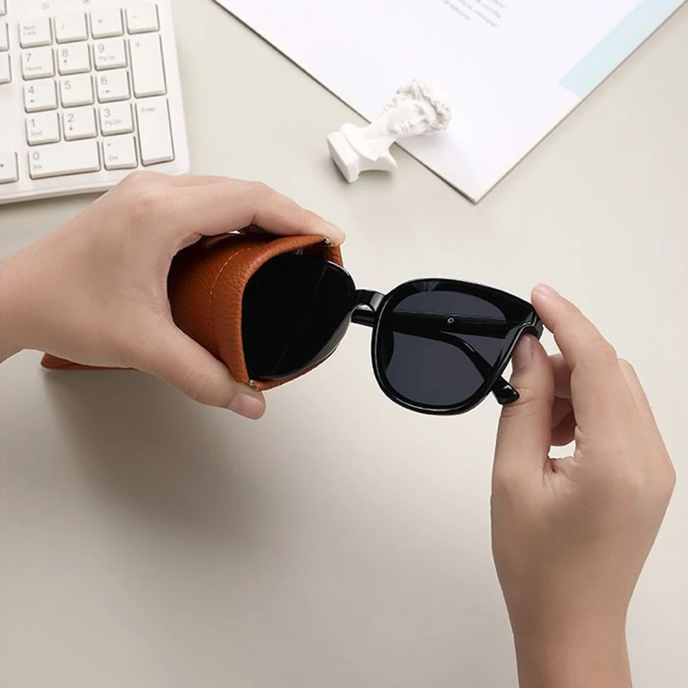 Glasses Case Women's Lychee PU Leather Glasses Storage Bag Automatic Closed Cover Soft Eyewear Pouch Data Cable Organiser 2024 5