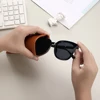 Glasses Case Women's Lychee PU Leather Glasses Storage Bag Automatic Closed Cover Soft Eyewear Pouch Data Cable Organiser 2024 5
