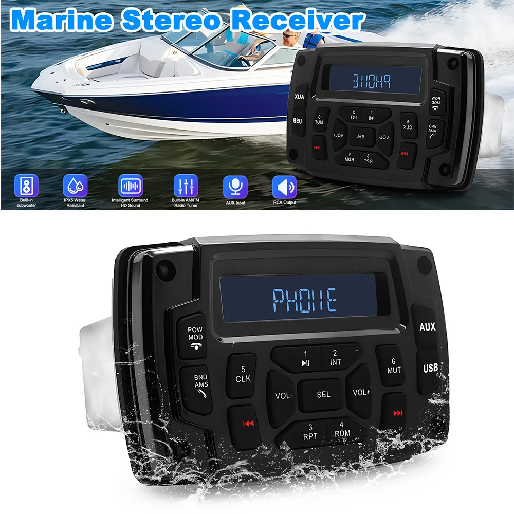 Yacht MP3 Player Multifunctional Stereo Bluetooth Receiver Waterproof FM AM Radio 12V for Marine Yacht