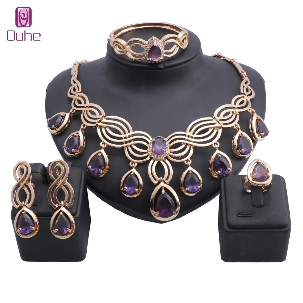 Luxury Crystal Bracelet Ring Set Gold Zircon Baguette Jewelry Set For Women