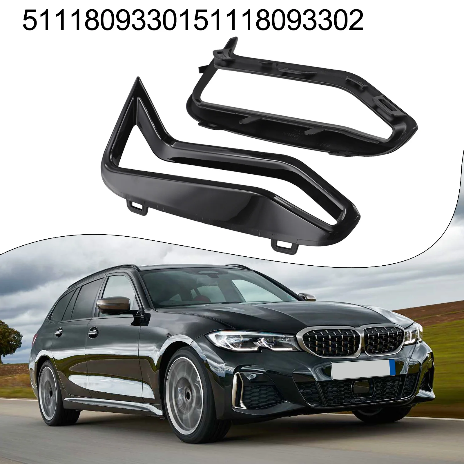 2pcs Car Front Bumper Fog Lamp Trim, Left And Right Pair, 51118093301, 51118093302 For BMW 3' G20 G21 M340i Anti-corrosion